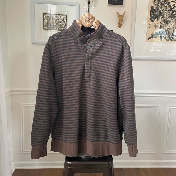 Tommy Bahama Brown Black Stripe Henley Snap Sweatshirt XL - Picture 2 of 7